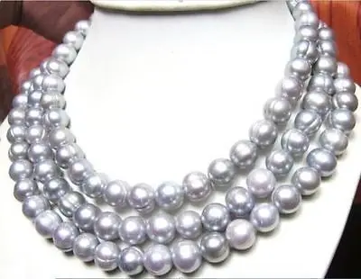 

Hot selling free shipping********50" AAA 13-12MM SOUTH SEA NATURAL gray PEARL NECKLACE 14K CLASP