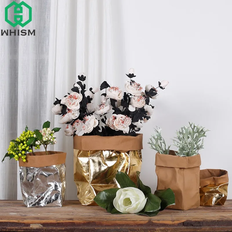 WHISM Washable Kraft Paper Flower Pot Bags Folding Garden Planter