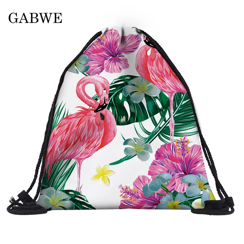 

GABWE Print Animal Pattern Flaming Drawstring Bag For Teenagers String Gym Bag Sports School Drawstring Pump Bags Hot Wholesales