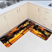 2 шт Кухня подстилки и коврики комплект тропической пляжное пальмовое дерево солнце украшение для дома Нескользящие Спальня Коврики Дверные для гостинной