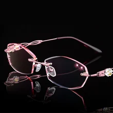 Роскошные оправа без стекол Женщины от близорукости, по рецепту глаз очки с диоптриями горный хрусталь высокие прозрачные линзы дамы рядом очки