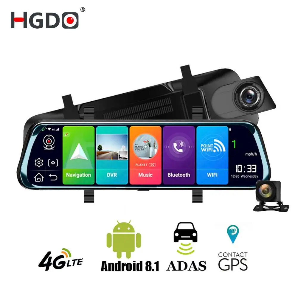  HGDO 4G ADAS Car DVR Camera 10 Inch Android Stream Media Rear View Mirror FHD 1080P WiFi GPS Dash C