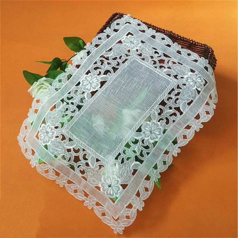 

Simple European Transparent Bamboo Yarn Lace Hollow Tablecloth Restaurant Decoration Table Flag Coffee Cup Pad Placemat Coaster