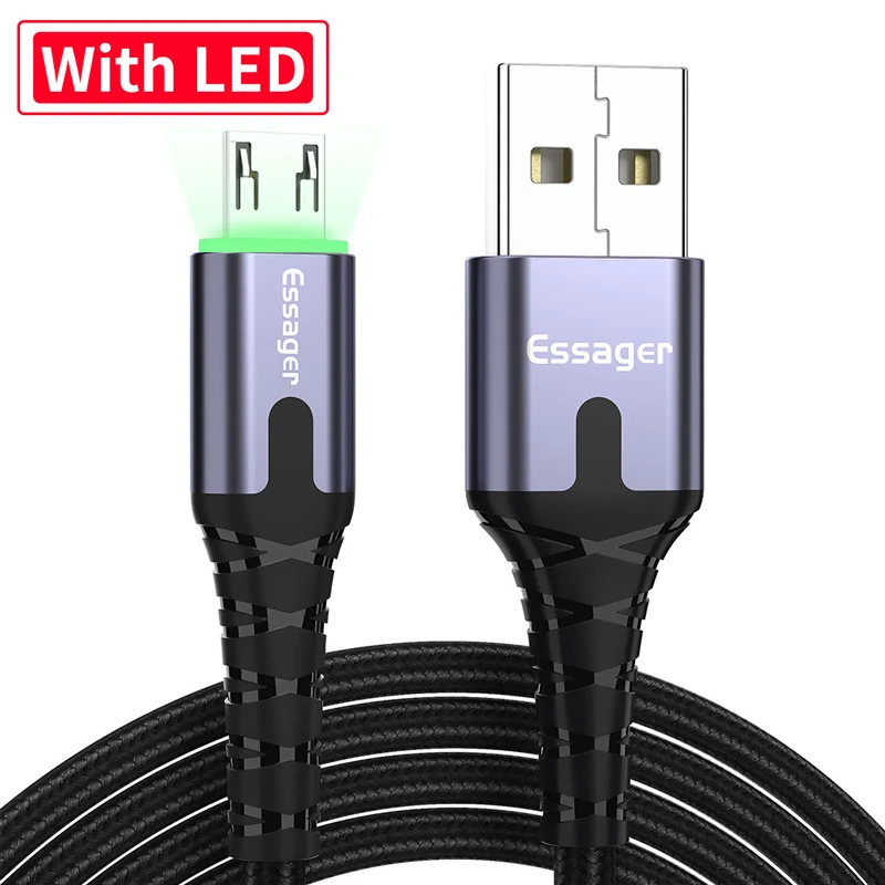 

Essager LED USB Micro Cable Fast Charge Wire Cord 0.5/1/2m USBC Cable for Xiaomi Samsung Oneplus 7 Pro Mobile Phone Charger