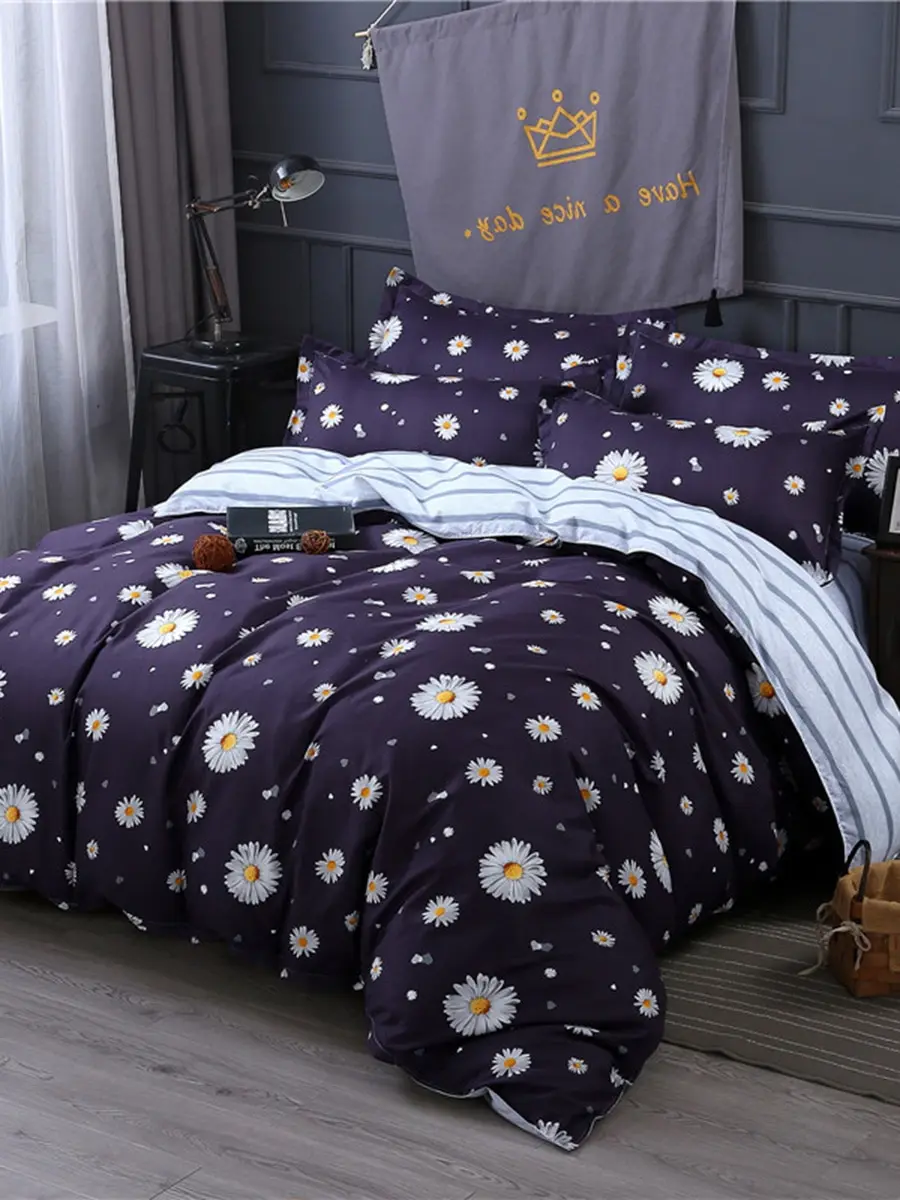 

4 Pcs Bedlinens Set Modern Bright Flowers Pattern Comfortable Soft Bedding Set