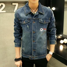 TIGER KNIFE2017 New Arrival Men Denim Jacket Scratched Hole Designs Jeans Coat Male Classic Blue Slim Fit Mens Jackets and Coat