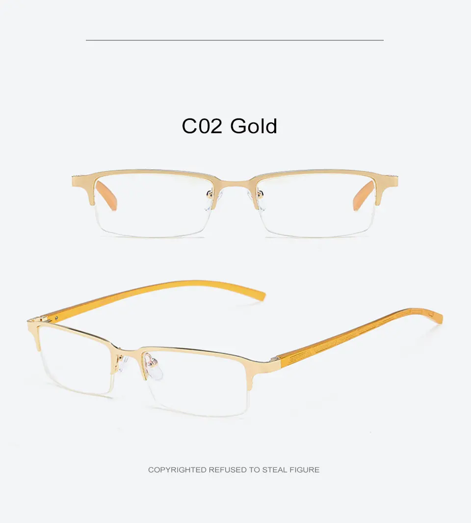 Business Mens Half Metal Frame Glasses Classic Flat Mirror Blue Film Eyeglasses for Men Computer Goggles Glasses Frame PL1077