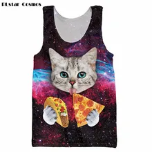 PLstar Cosmos summe New Galaxy Space 3D топы на бретелях с милым котенком кошка, поедать Taco piza Забавные топы без рукавов Футболка жилет