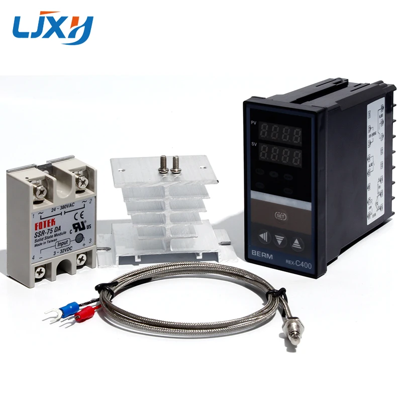 LJXH двойной цифровой PID контроллер температуры REX-C400+ 25DA/40DA/75DA твердотельное реле+ 1 м M6 резьба K термопары+ радиатор