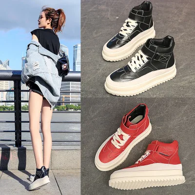 

Thick floor shoes female 2018 new leather wild student round head tie casual high shoes women