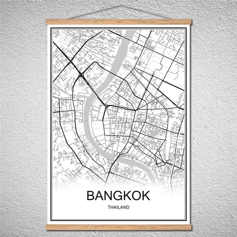 

With Frame BANGKOK map Oil Painting Modern poster Canvas Abstract print picture Cafe Bar Customized Pattern Decor Home Design