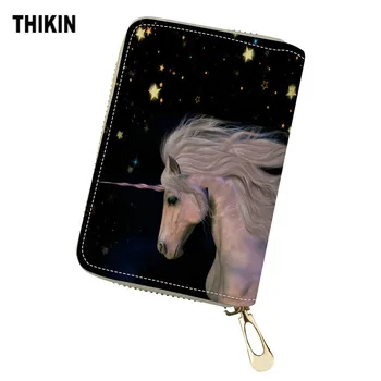 

THIKIN Rainbow Unicorn Horse Printing Women's ID Card Holder Minimalist Travel Wallet Passport Case Women's Purse for Coin