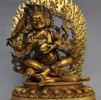 

17"old tibet Tantra buddhism bronze gilt 4 arms Vajrapani Mahakala buddha statue