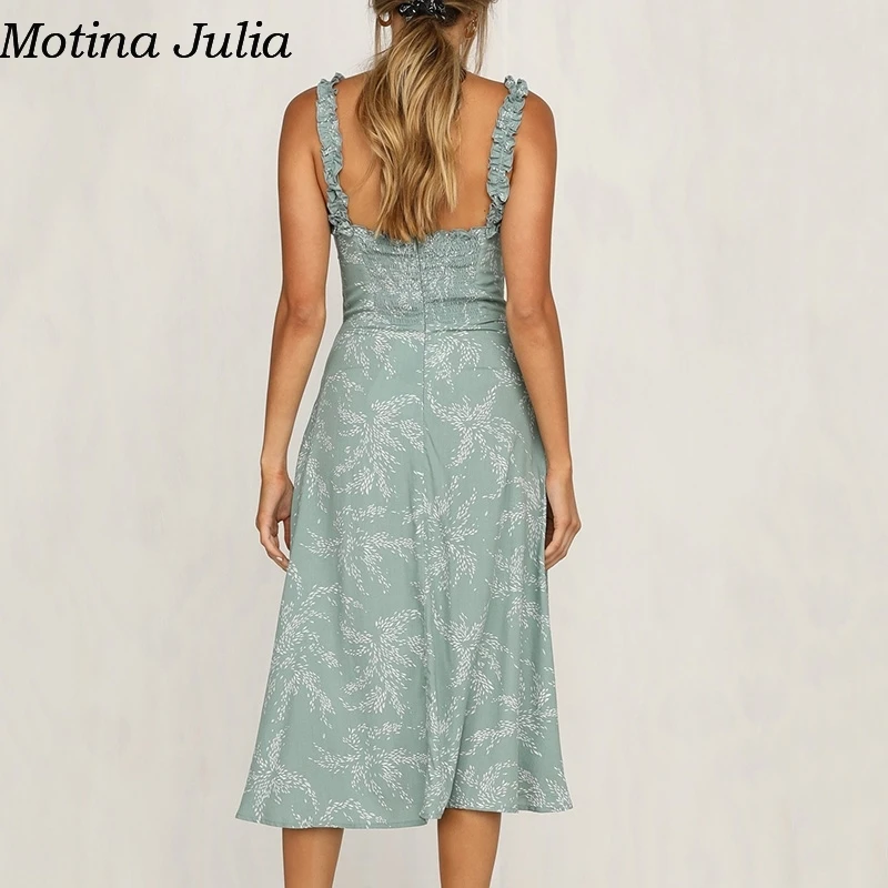 Женское длинное платье Motina Julia Пляжное из сплит шифона с принтом и рюшами на