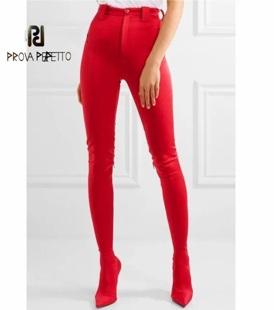 

Prova perfetto Footwear Long Pants Boots Women Stretch Sock Thigh High Boots Pointed Toe Satin Women Boots High Heels Fabric
