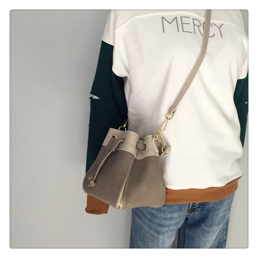 MJ Women Leather Handbags Vintage Suede PU Leather Crossbody Bag Drawstring Bucket Bag Female Small Messenger Bags Korean Style (9)