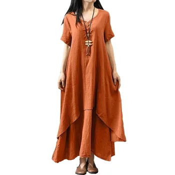

M-4XL Spring and Summer New Long and Loose retro temperament long Dress fragmented dress woman Clothings High Quality QD49