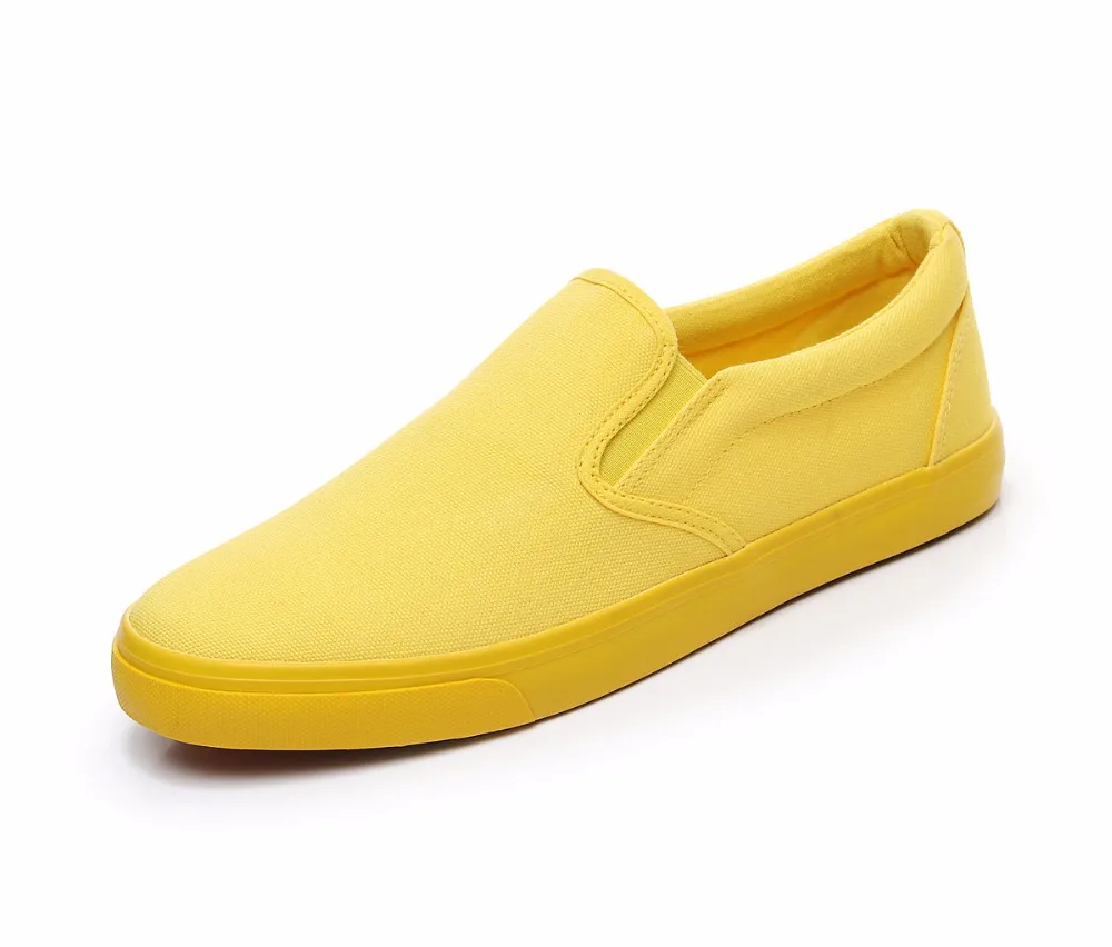 Парусиновая обувь ярких цветов; Новинка года; сезон весна-лето; дышащая обувь желтого цвета без шнуровки для мальчиков; мужская повседневная обувь для девочек; Eur35-44