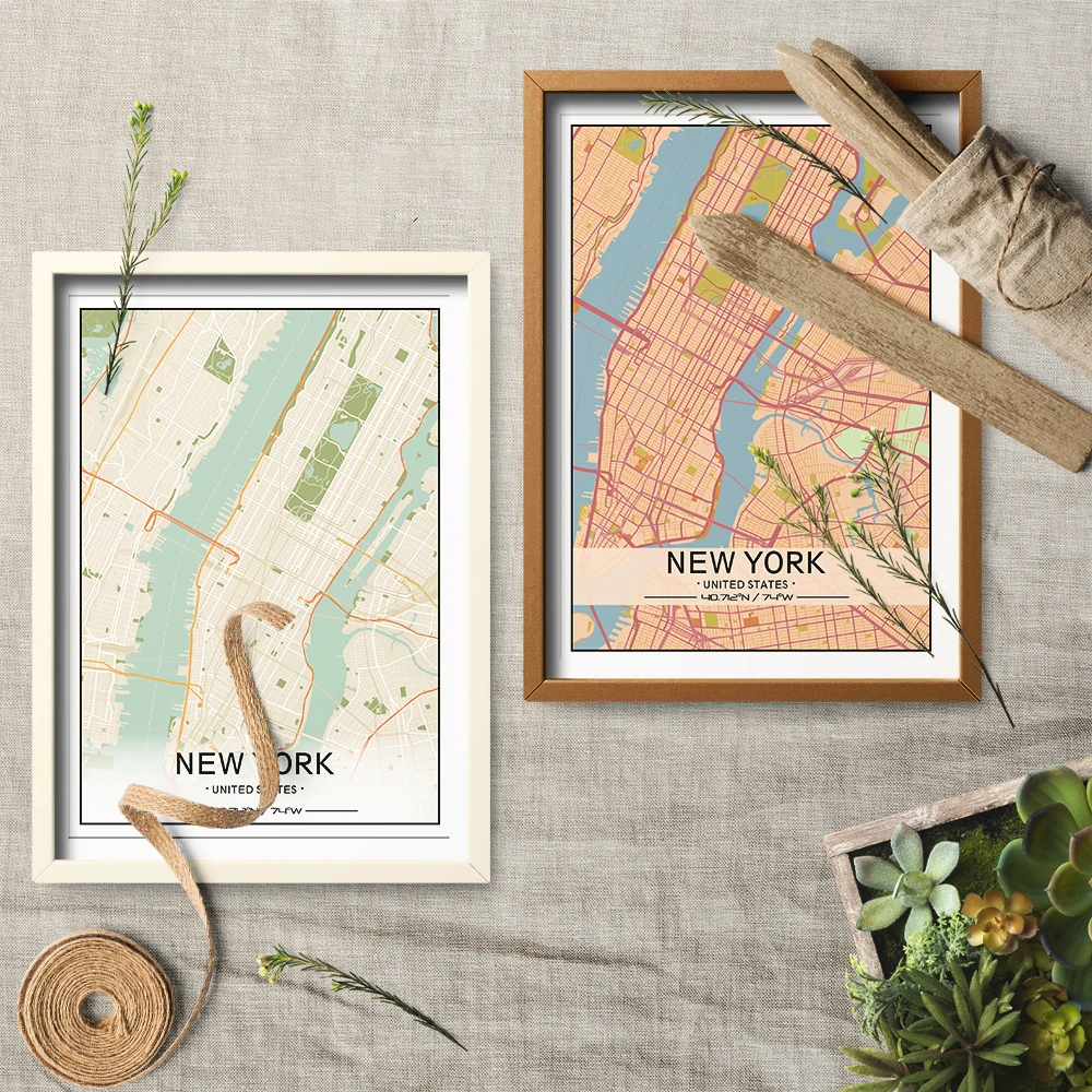 Custom City Map Retro Desert And Grassland Art Print Maps Canvas