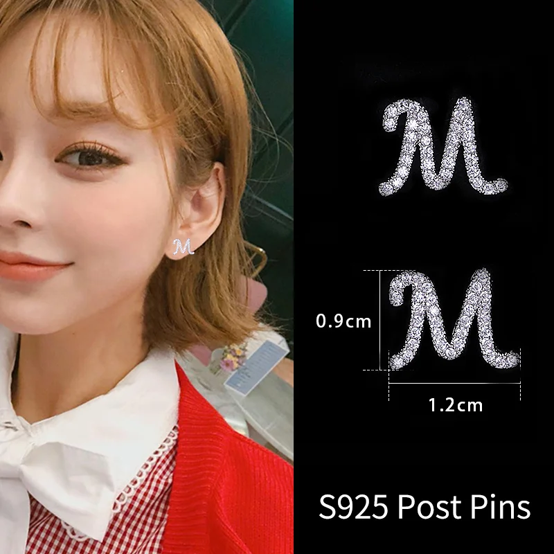 

A-M Alphabet Stud Earrings Tiny Lovely Letter CZ Crystal Earrings for Women Girls Kids Personalized Statement Jewelry