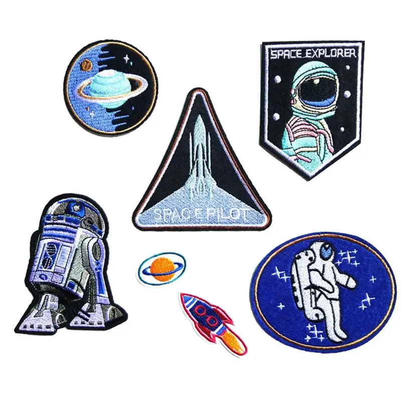 

7pcs/set Embroidery Iron on Patches For clothing Astronaut Space Planet Sew on Patches Applique Sticker For Clothes Decoration