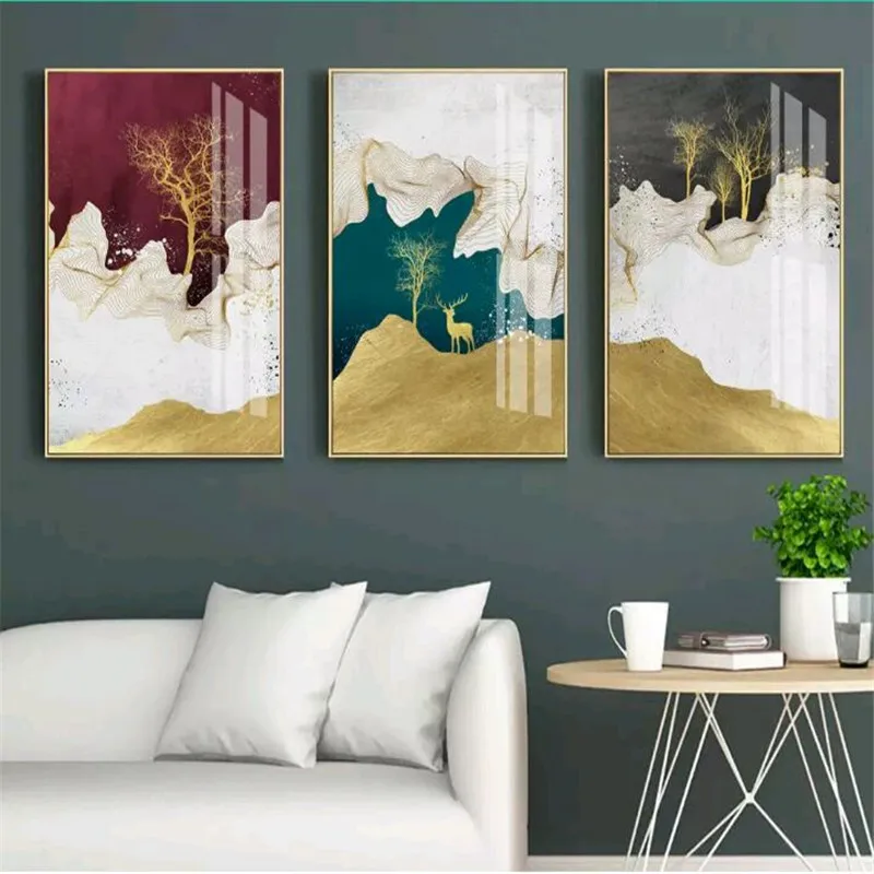 

High-grade brushed metal frame triptych art deco painting high quality joint sales with frame