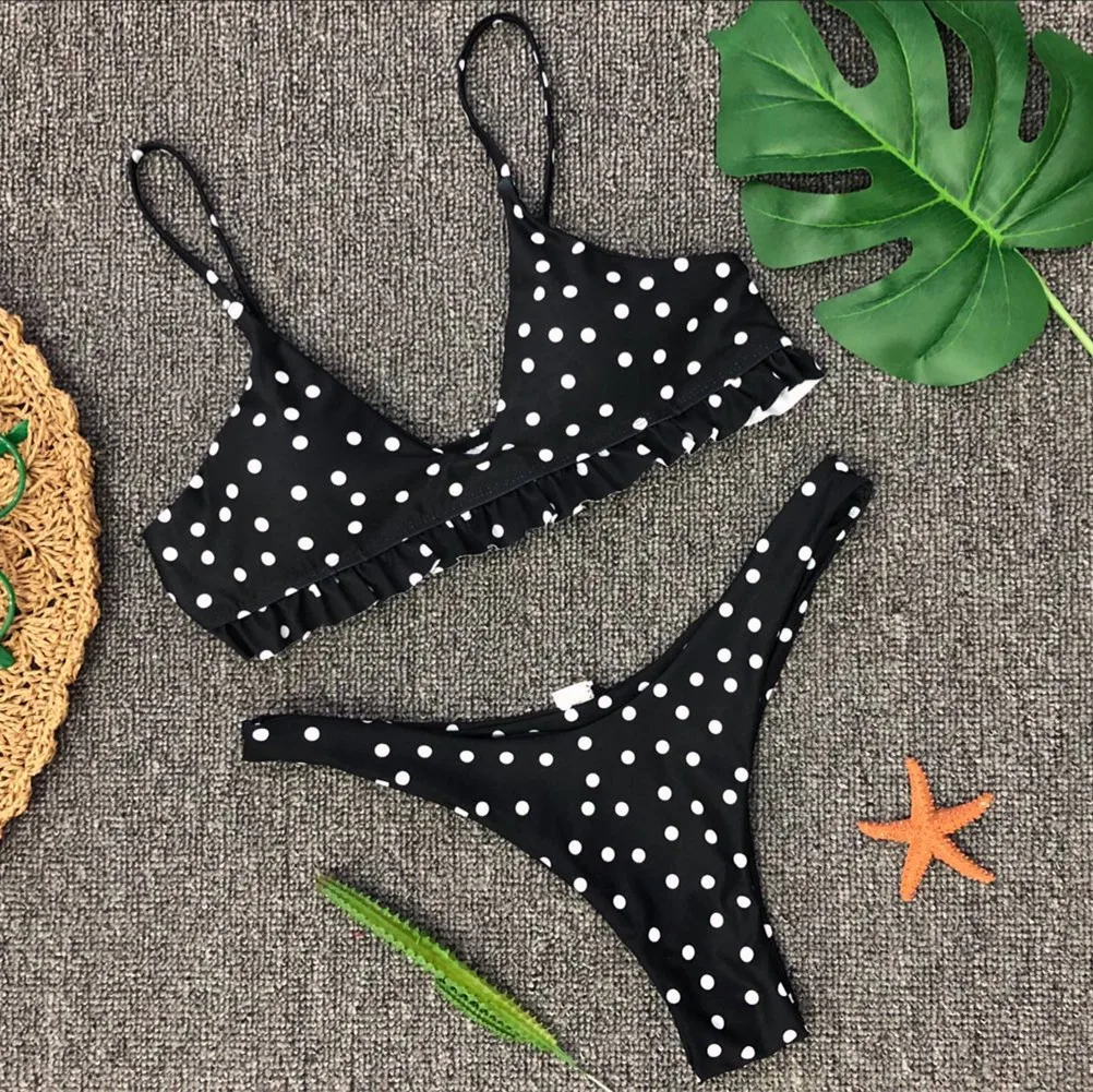 2019 Bikinis Women Swimwear Bathing Suit Dot Print Sexy Ruffle Bikini Sexy Small Chest Triangle Swimsuit Maillot De Bain Femme 2019 Bikinis Women Swimwear Bathing Suit Dot Print Sexy Ruffle Bikini Sexy Small Chest Triangle Swimsuit Maillot De Bain Femme