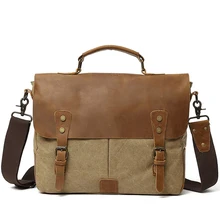 Canvas Bag Cow Leather Portable Briefcase Laptop Bag Business Briefcase Leather Briefcases Men 100% genuine real crocodile leather head skin men business bag laptop bag briefcase zipper with code locker closure cow strap
