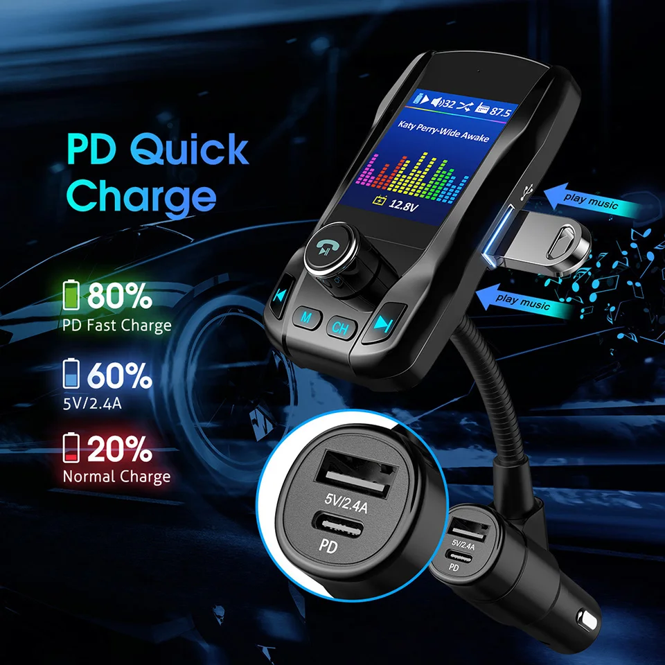 Mpow BH345 Bluetooth Transmitter Wireless Radio Adapter Handsfree Calling Car Kit (2)