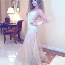 Платье Русалочки в пол с длинными рукавами, платья Мириам Фарес платье знаменитостей с бисером