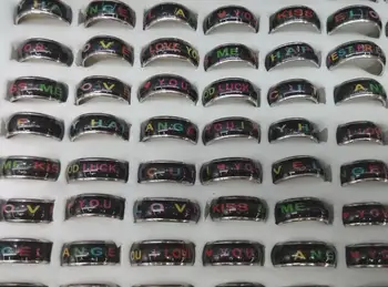

super quality 8mm multicolour letter mood ring mix design 100pcs/lot