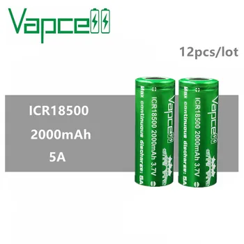 

12pcs VAPCELL ICR 18500 2000mAh lithium ICR 18500 3.7V rechargeable battery continuous 5A electronic smoke E-CIG vs keeppower