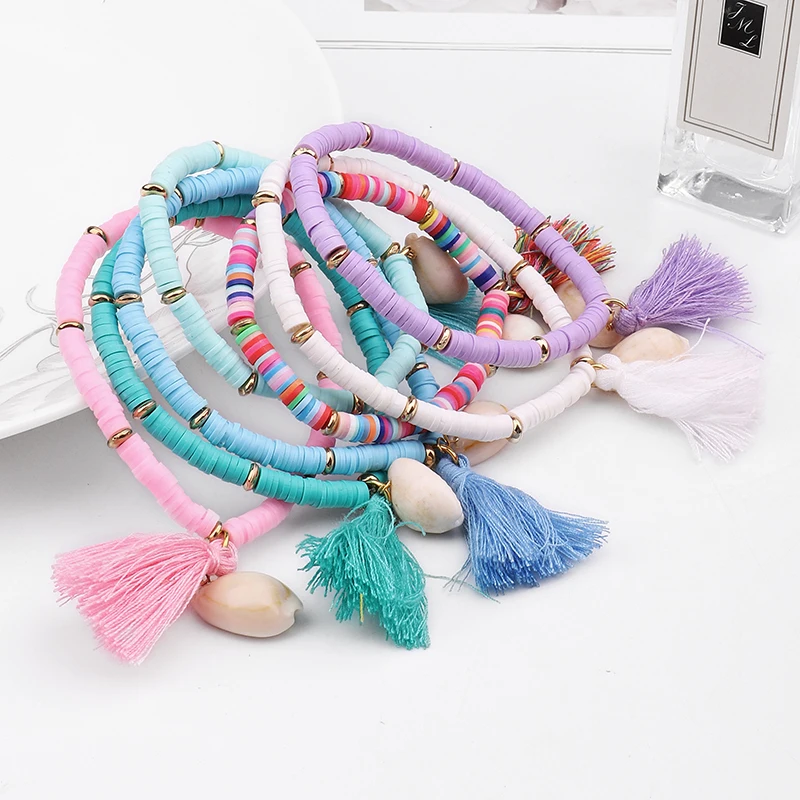 Colorful Bohemia Elastic Tassel Bracelets For Women Natural shell