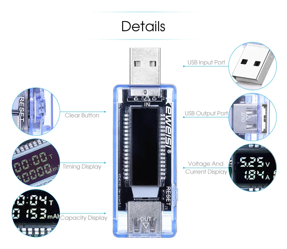 ЖК-дисплей USB 2,0 Цифровой ток напряжение доктор зарядное устройство Емкость тестер метр power Bank