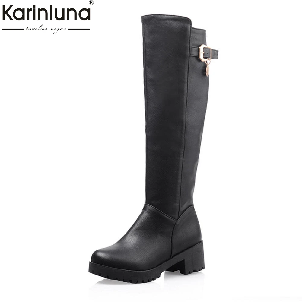

KARINLUNA 2018 add fur Fashion chucky heels Riding Boots Women Shoes Woman Leisure Cool knee-high Boots Female Shoes Women