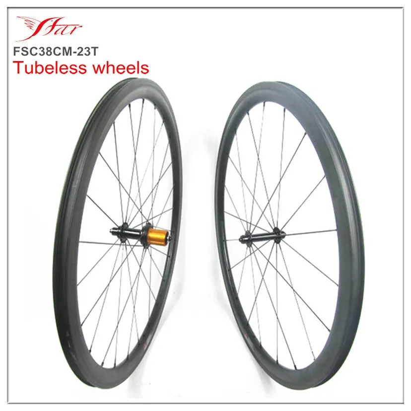

FSC38CM-23T 700C clincher road 38 x 23mm tubeless wheelset full carbon wheels 20H front 24H rear wheel no outer spoke holes