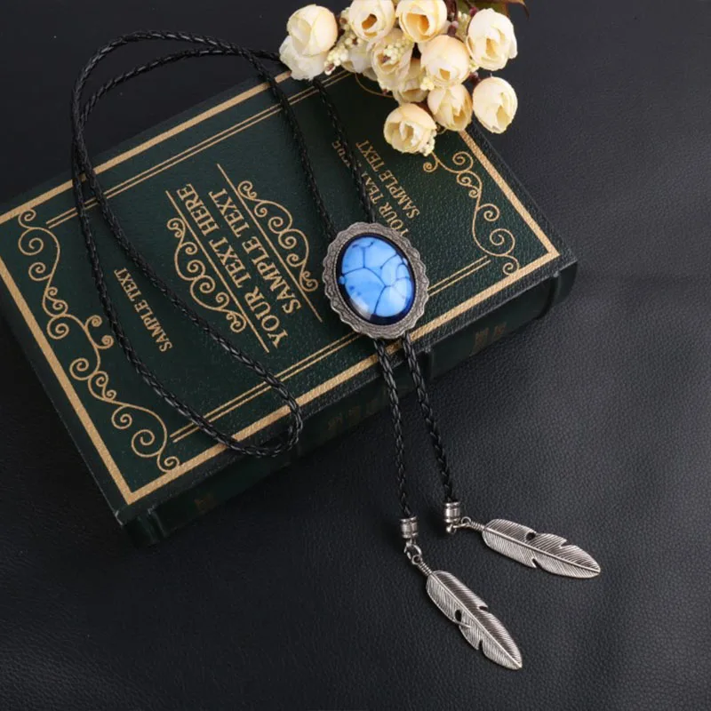 

Mantieqingway Neckwear Bolo Ties for Men Antique Silver Tone Bolo Slide Natural Turquoise Vintage Indian Tribal Men Bolos Tie