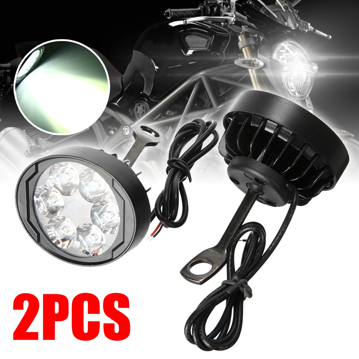 

1Pair 6LED White Motorcycle Spot Fog Light Front Headlight Assist Lamp ABS Plastic Metal Stem Waterproof 6000-6500K For Honda