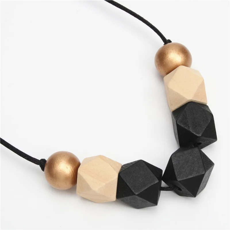 1 шт., новое деревянное геометрическое ожерелье, окрашенное массивными гранеными деревянными бусинами, шар, массивный кожаный шнур, коричневый, черный цвет, е2070