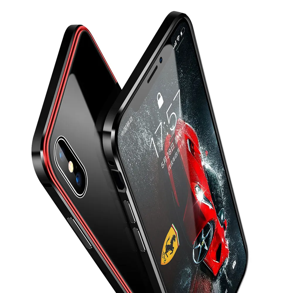 Portefeuille для IPhone X Case закаленное Стекло задняя крышка алюминиевая рама