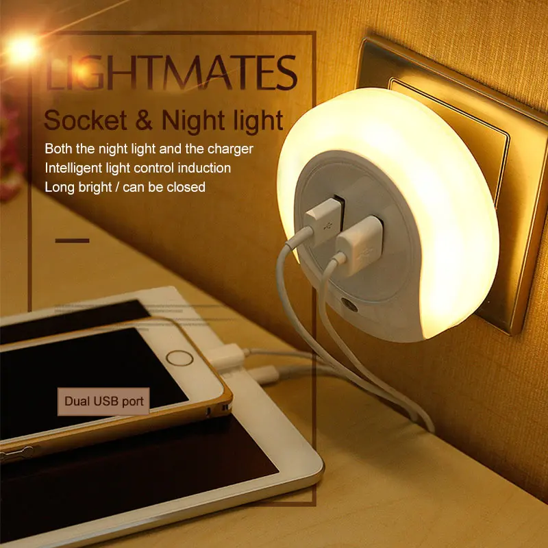 1PCS Smart Design LED Night Light With Light Sensor and Dual USB Wall Plate Charger Perfect For Bathroom Bedroom Etc Hot On Sale (8)