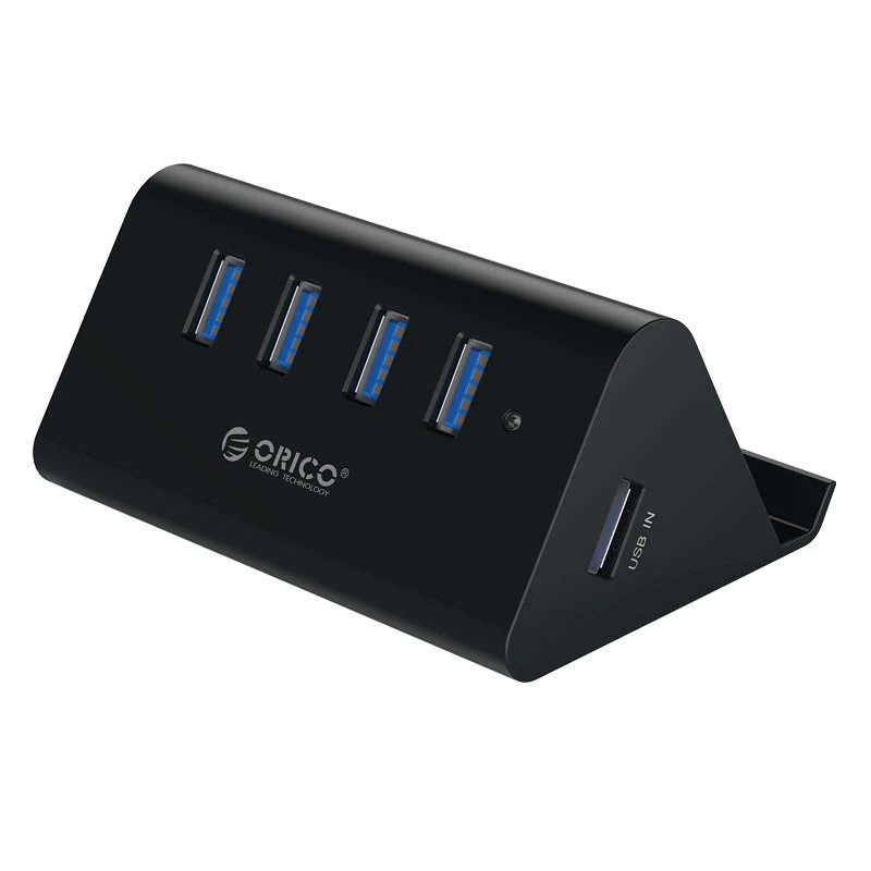 Высокоскоростной мини-Концентратор ORICO 5 Гбит/с 4 портами USB 3,0 для настольного ноутбука с подставкой и держателем для телефона, планшета, ПК, черный цвет