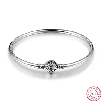 

New Arrival Authentic 925 Sterling Silver Circle of Love Pink CZ Bangles Bracelets for Women Jewelry Mother's Day Gift FLB006