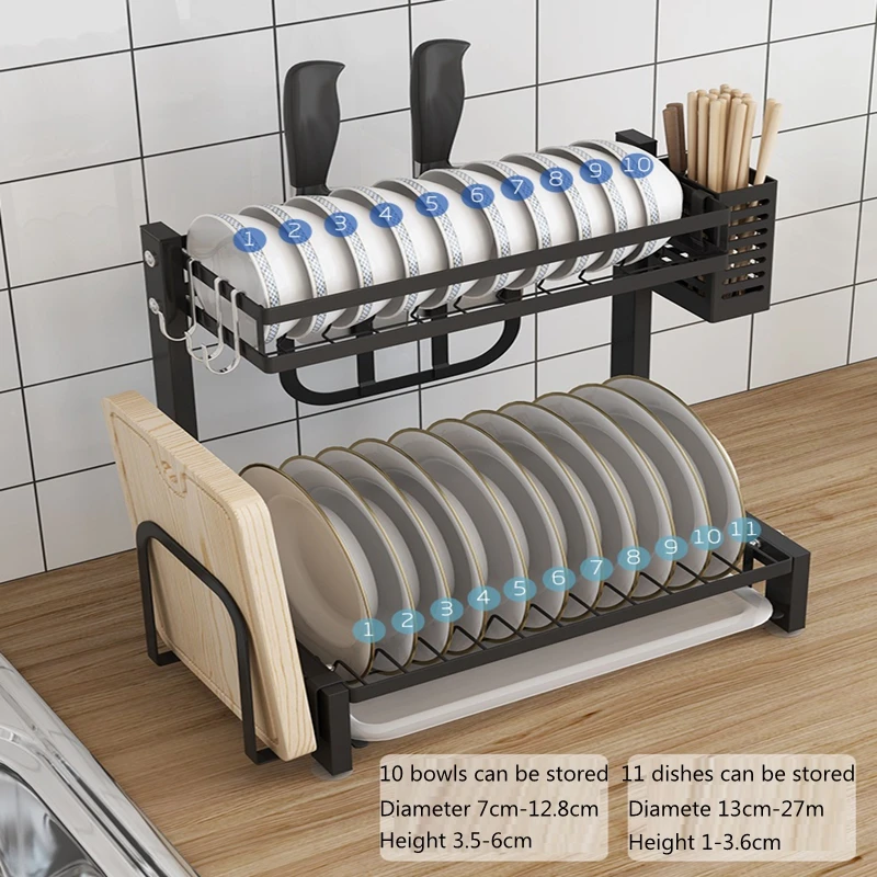  Dish Drying Rack Kitchen Supplies Storage Shelf Countertop Space Saver Display Stand Tableware Drai - 4000009913030