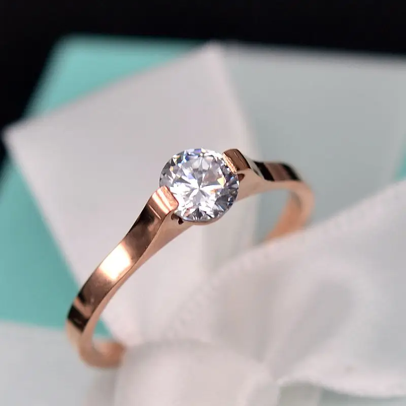 

YUN RUO Rose Gold Silver Color Luxury Zirconia CZ Ring for Woman Man Couple Gift Wedding Jewelry 316L Stainless Steel Never Fade