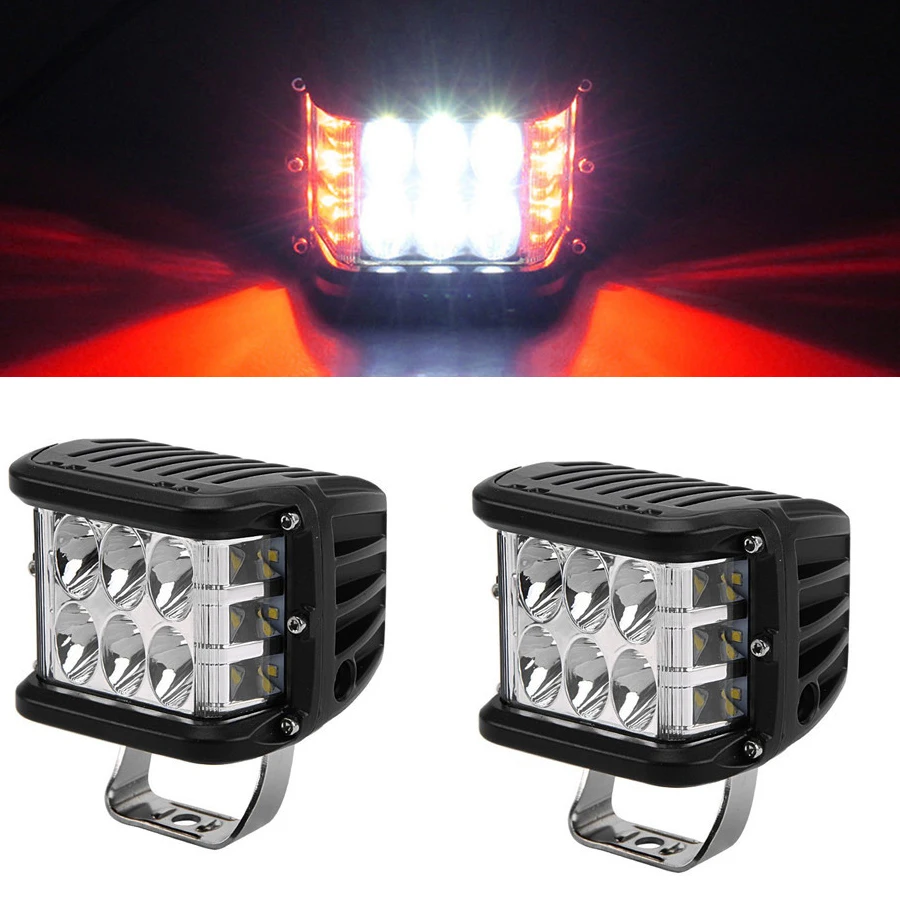 4" 45W Led Work Light Dually Side Shooter Flashing Red Cubes LED
