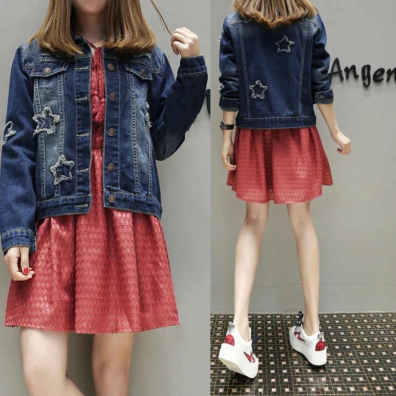 5xl plus big size coats women spring autumn 2017 feminina fashion new new stars thin denim