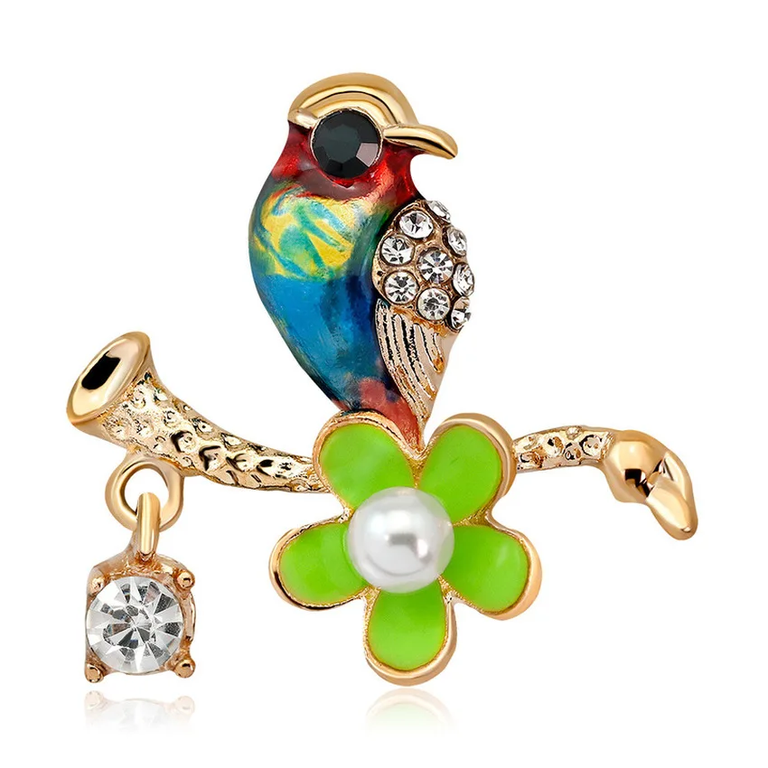

Korean Simple Cute Rhinestone Brooch Drip Flower Bird Women Brooch Pin for Girl Fashion Animal Corsage Accessories