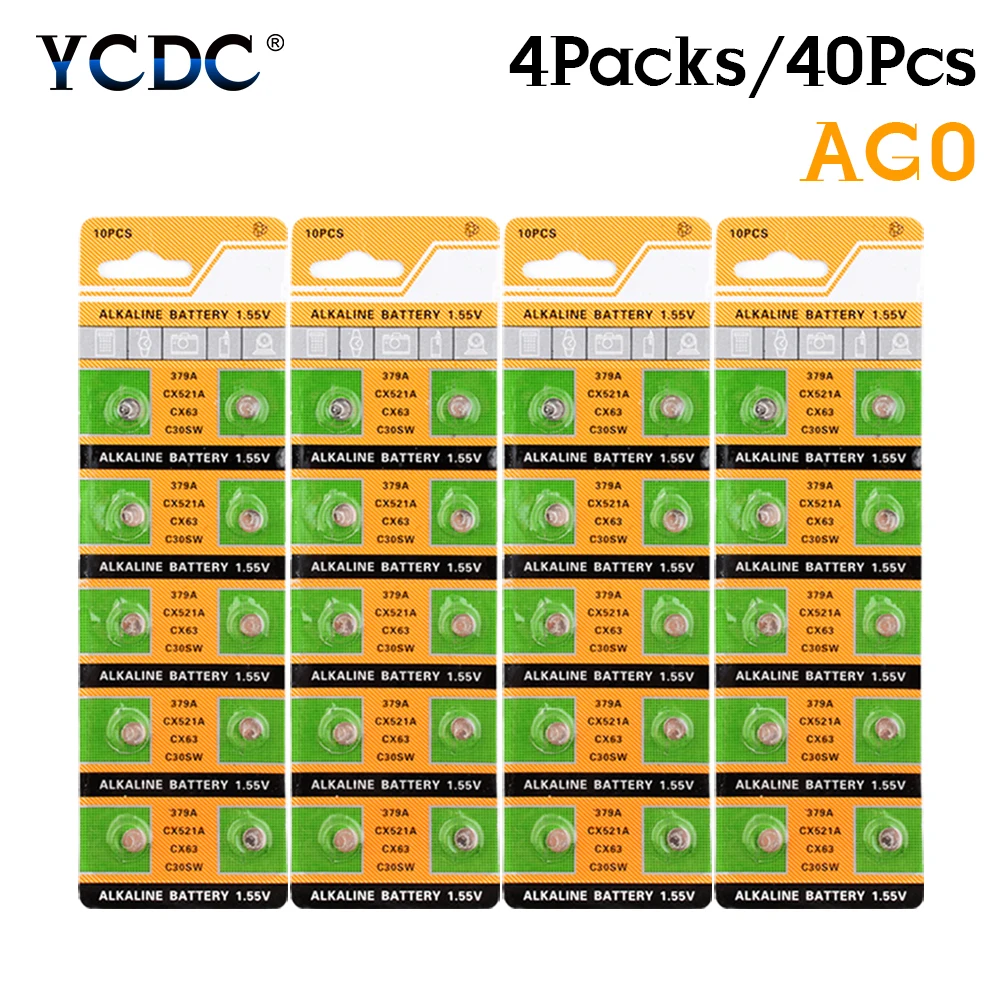 

AG0 40Pcs/4cards Coin Cell 1.5V V379 SR63 Alkaline Battery For Watch Toys Remote LR69 LR521 379A Button Batteries SR521SW D379