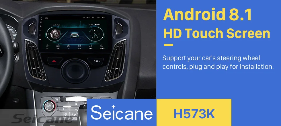 Perfect Seicane Car Stereo 9" HD 2 Din Android 8.1 Radio 1+16GB WIFI Multimedia Player For Ford Focus 2011 2012 2013 2014 2015 Head Unit 0